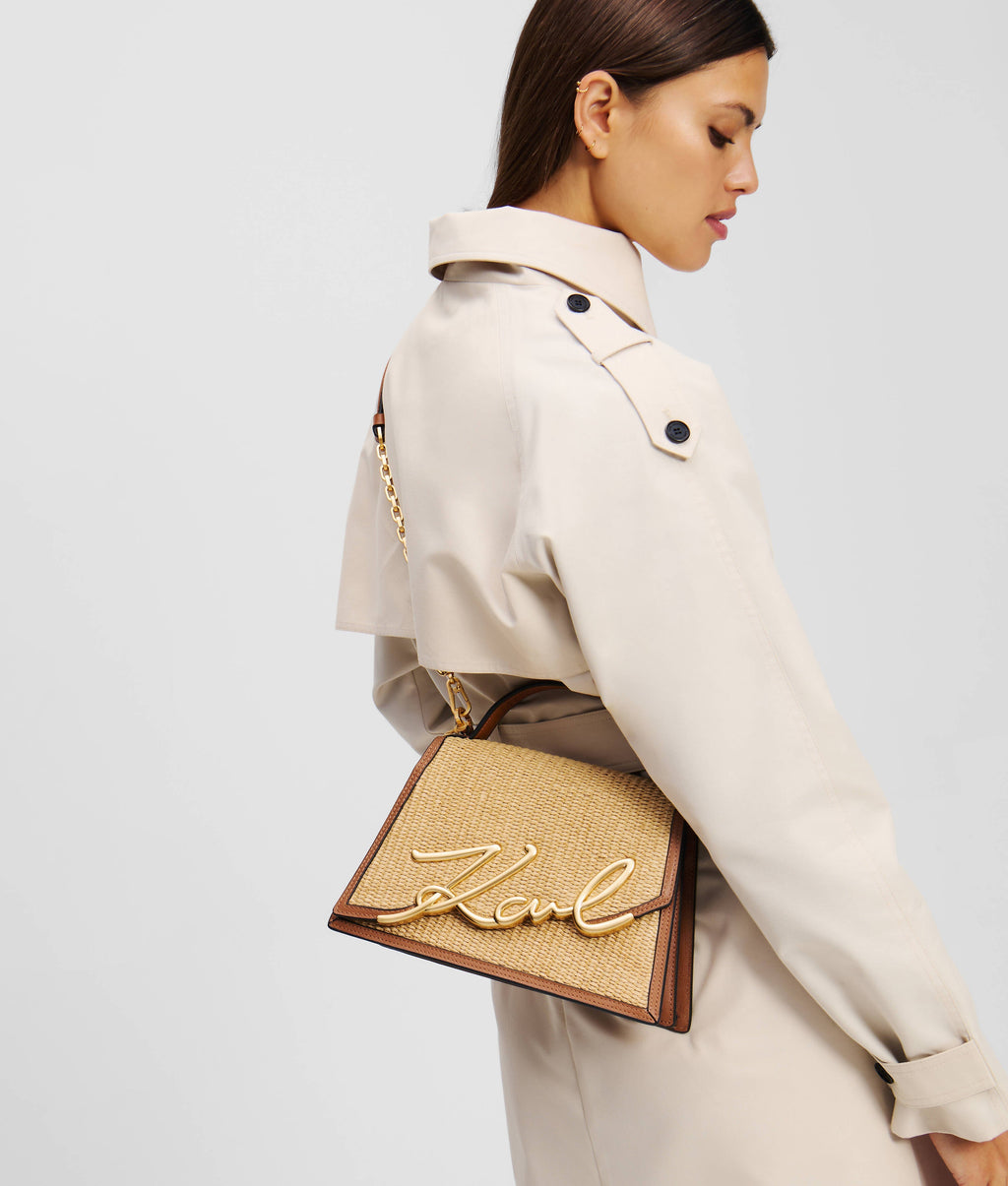 K/SIGNATURE MEDIUM RAFFIA CROSSBODY BAG