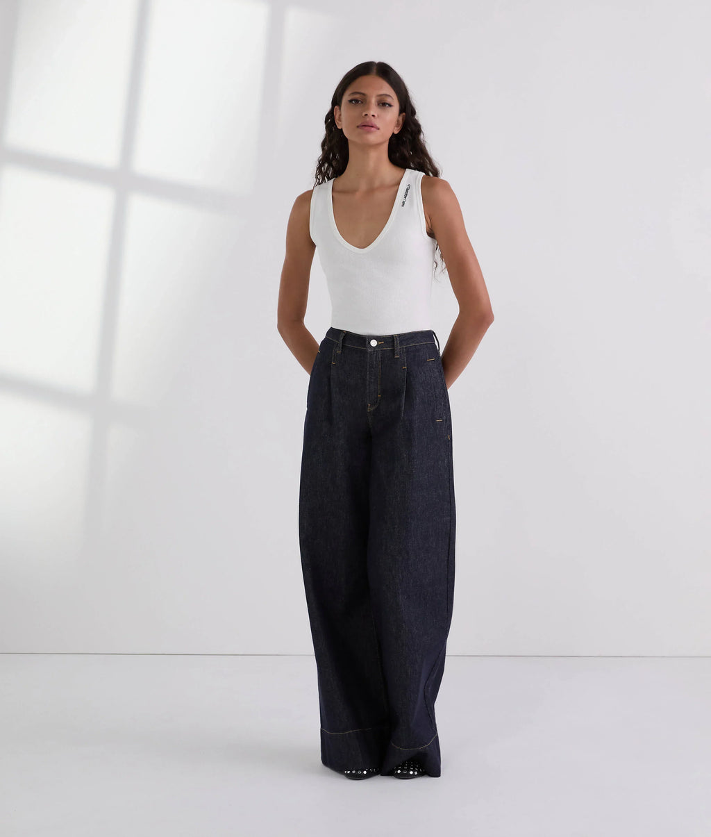 CONTRAST STITCH WIDE-LEG JEANS