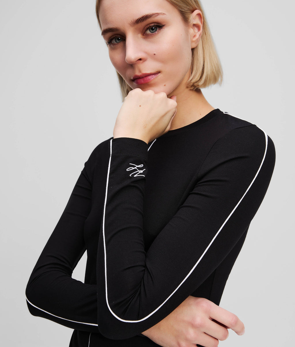 CONTRAST PIPING LONG-SLEEVED TOP