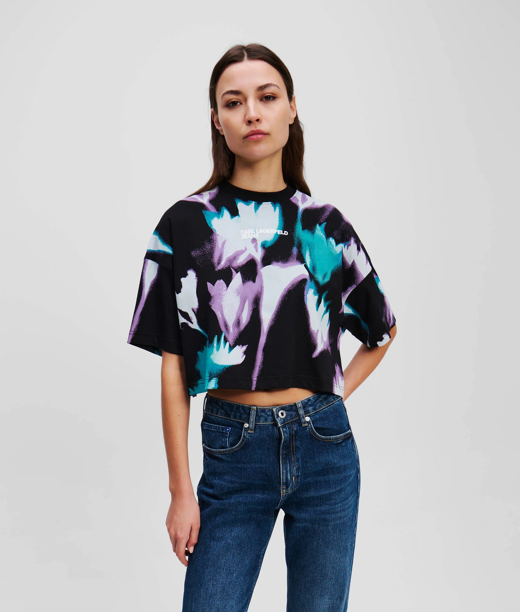 FLORAL-PRINT CROPPED T-SHIRT