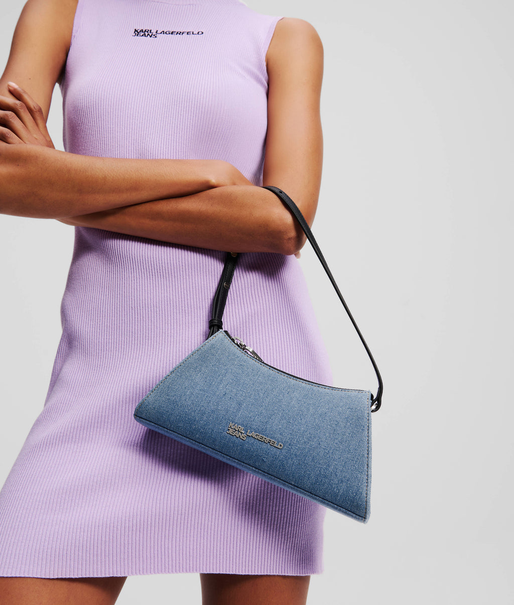 METAL LOGO DENIM SHOULDER BAG