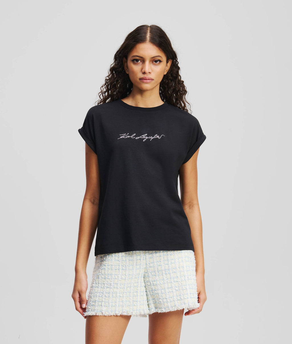 RHINESTONE KARL SIGNATURE T-SHIRT